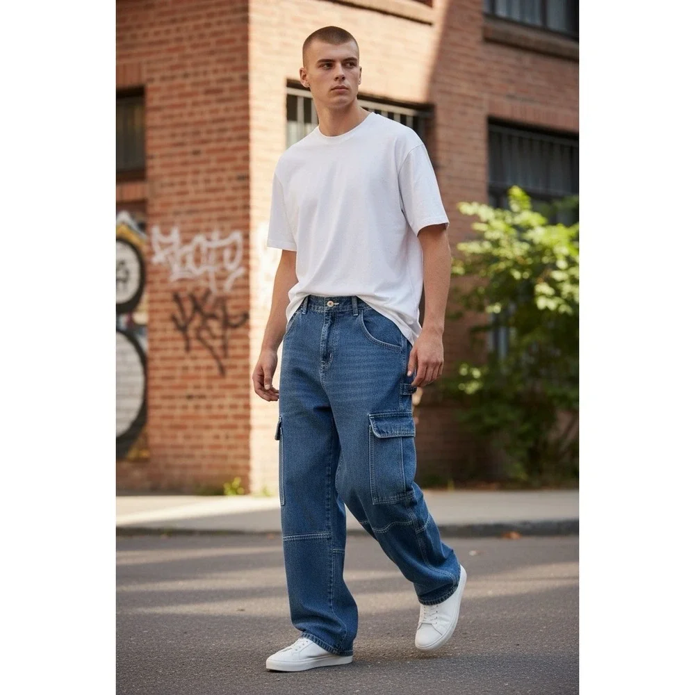 LGSG‎ Men's Jeans Baggy Wide Leg Pants Size 2XL Elastic Waist